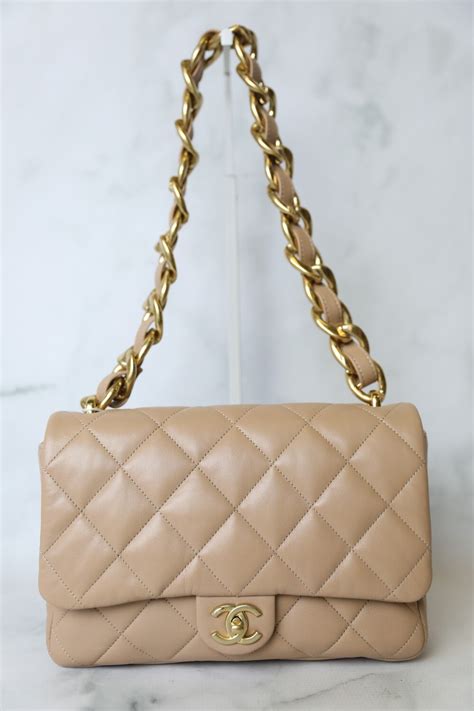 chanel beige lamb leather bag|CHANEL Lambskin Quilted Large CC Funky Town Flap Beige .